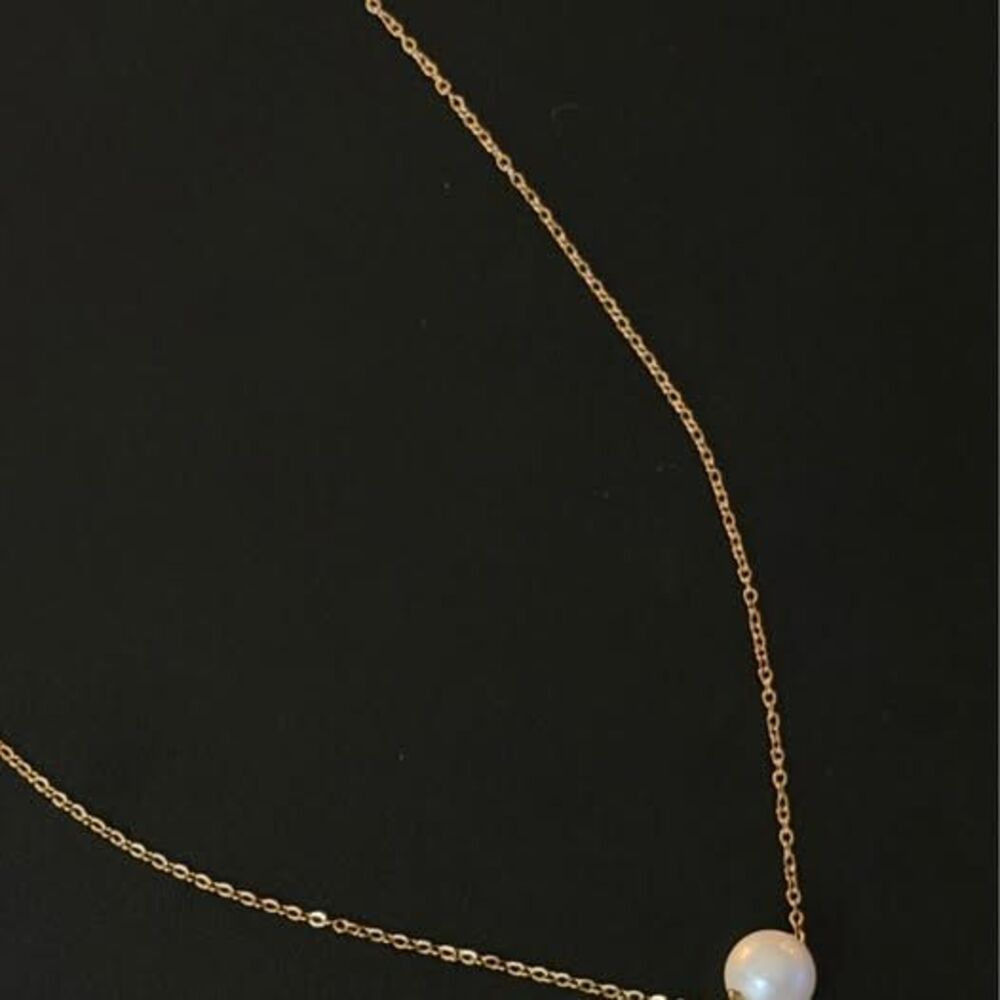 18K Solid Gold Pearl Pendant Adjustable Gold Filled Chain | Minimalist Necklace